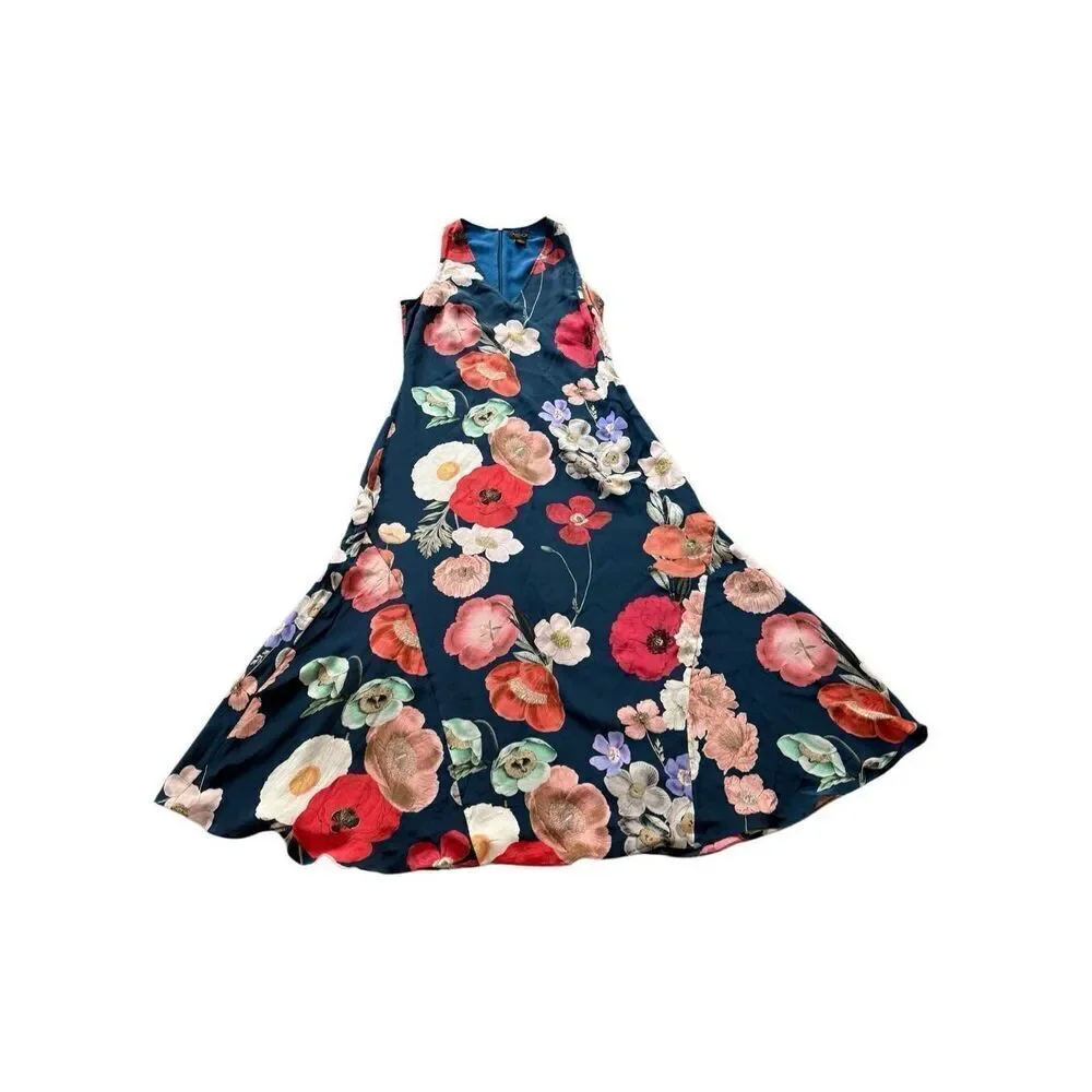 AsbyDF Womens Field Of Poppies Print Silk Juliet Maxi Dress Size Medium - Picture 6 of 16